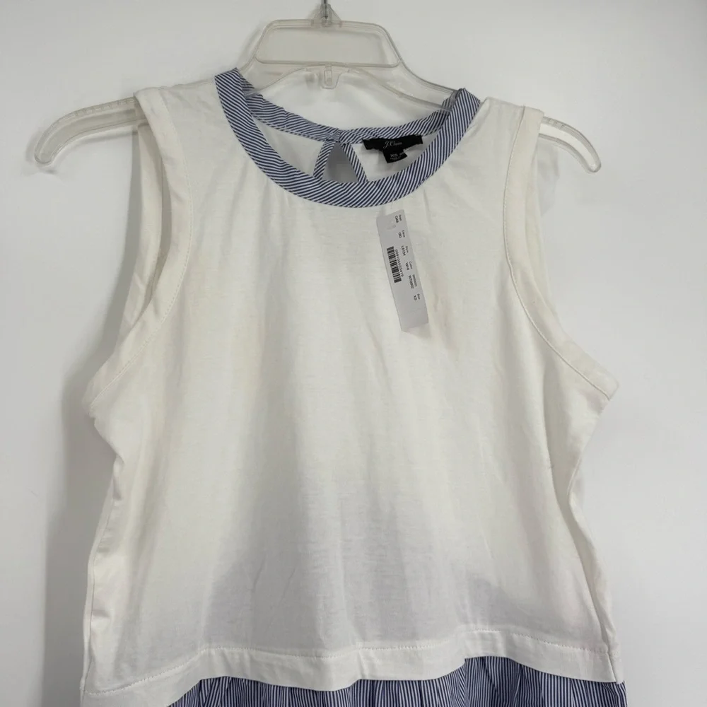 J. Crew Peplum Tulip-back Top size XS Blue White Stripe NWT Sleeveless